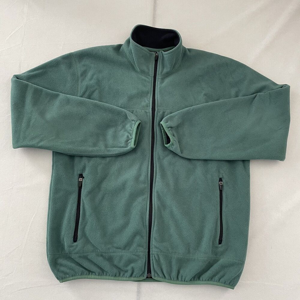 Lands' End Y2K Fleece Jacket Full Zip Mock Neck Green Men's Size L-C
